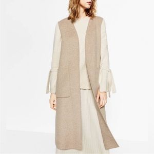 Zara Long Duster Wool Vest Coat Beige